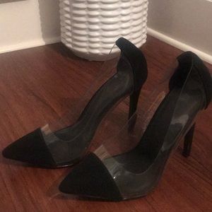 NEW!...Black Faux Suede Clear Stiletto Heels